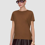 Brown Livia Mercerised Cotton T-Shirt - Joseph