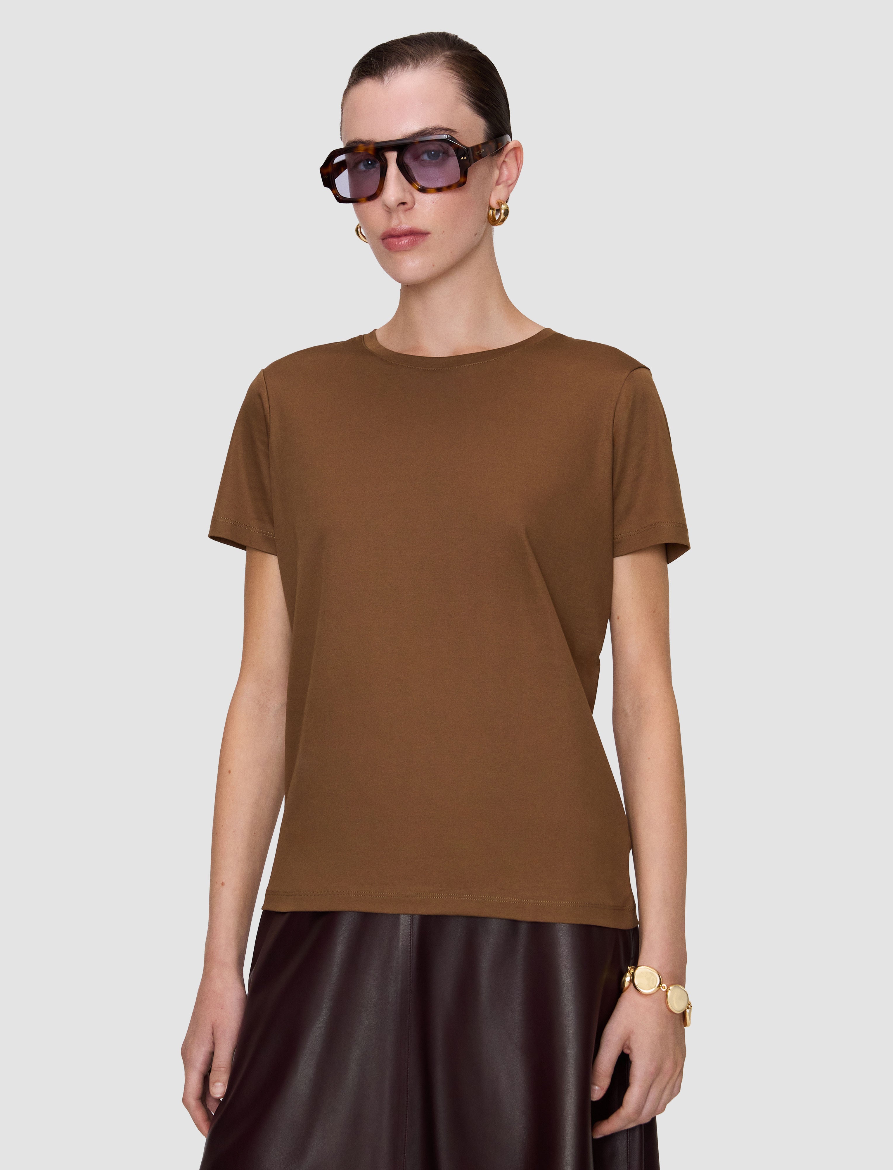 marron-t-shirt-livia-en-coton-mercerise-JOSEPH