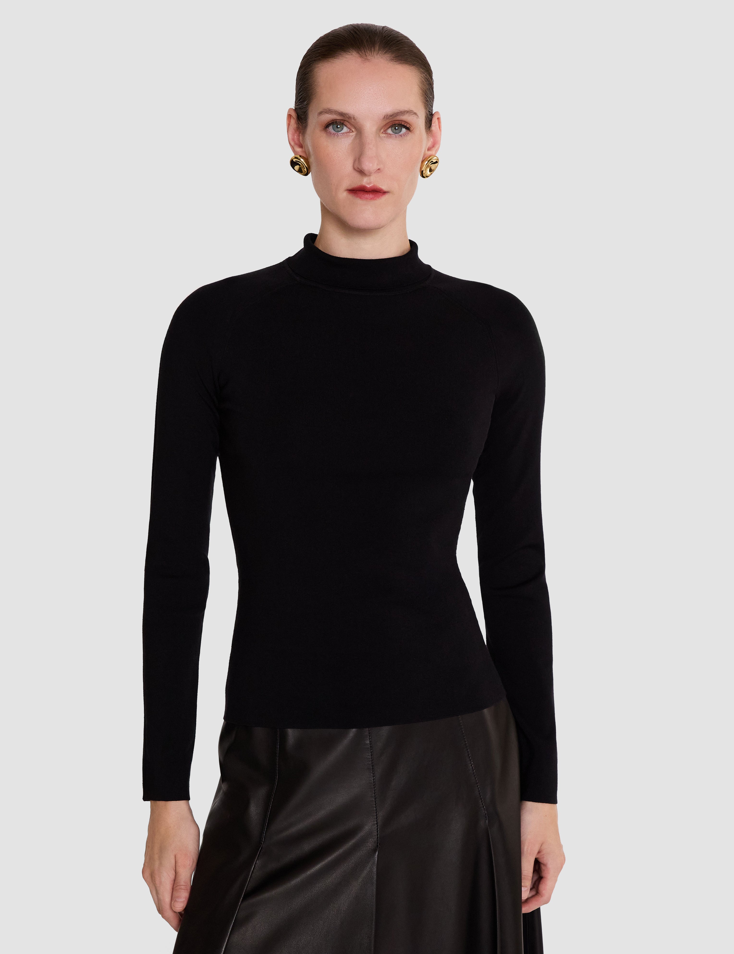 Black Lola Silk Stretch High Neck Top - Joseph