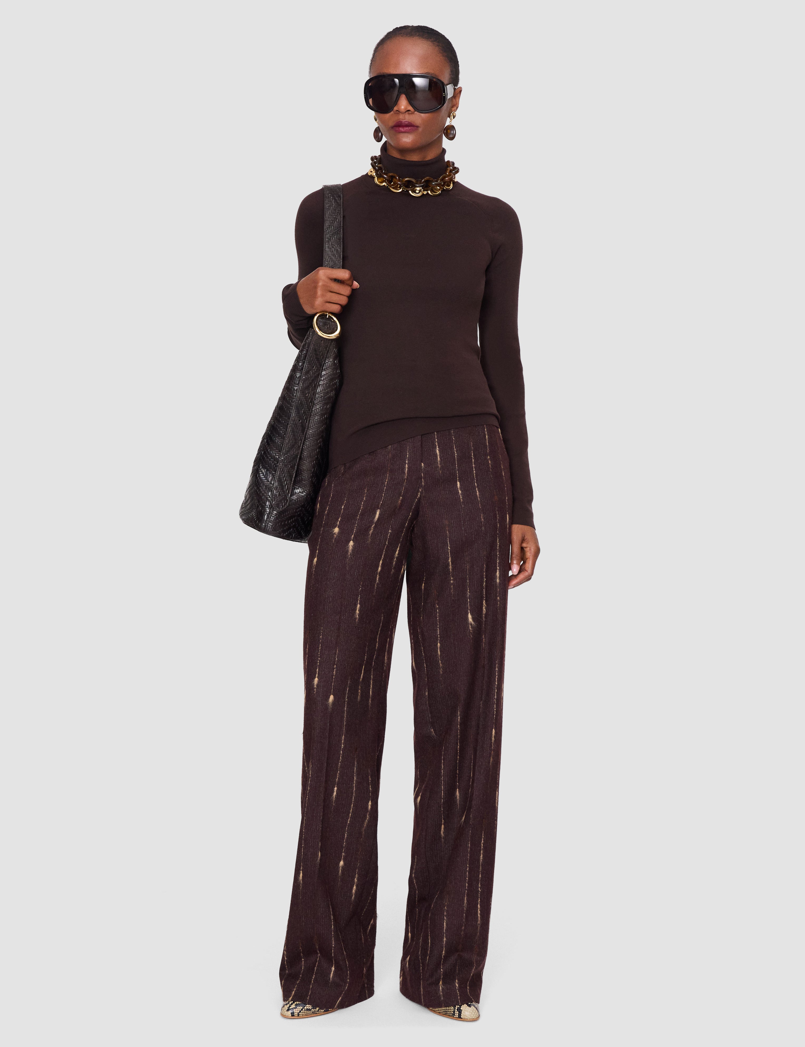 Brown Lola Silk Stretch High Neck Top - Joseph