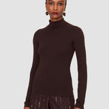 Brown Lola Silk Stretch High Neck Top - Joseph