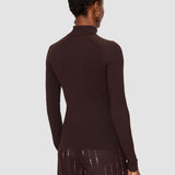 Brown Lola Silk Stretch High Neck Top - Joseph