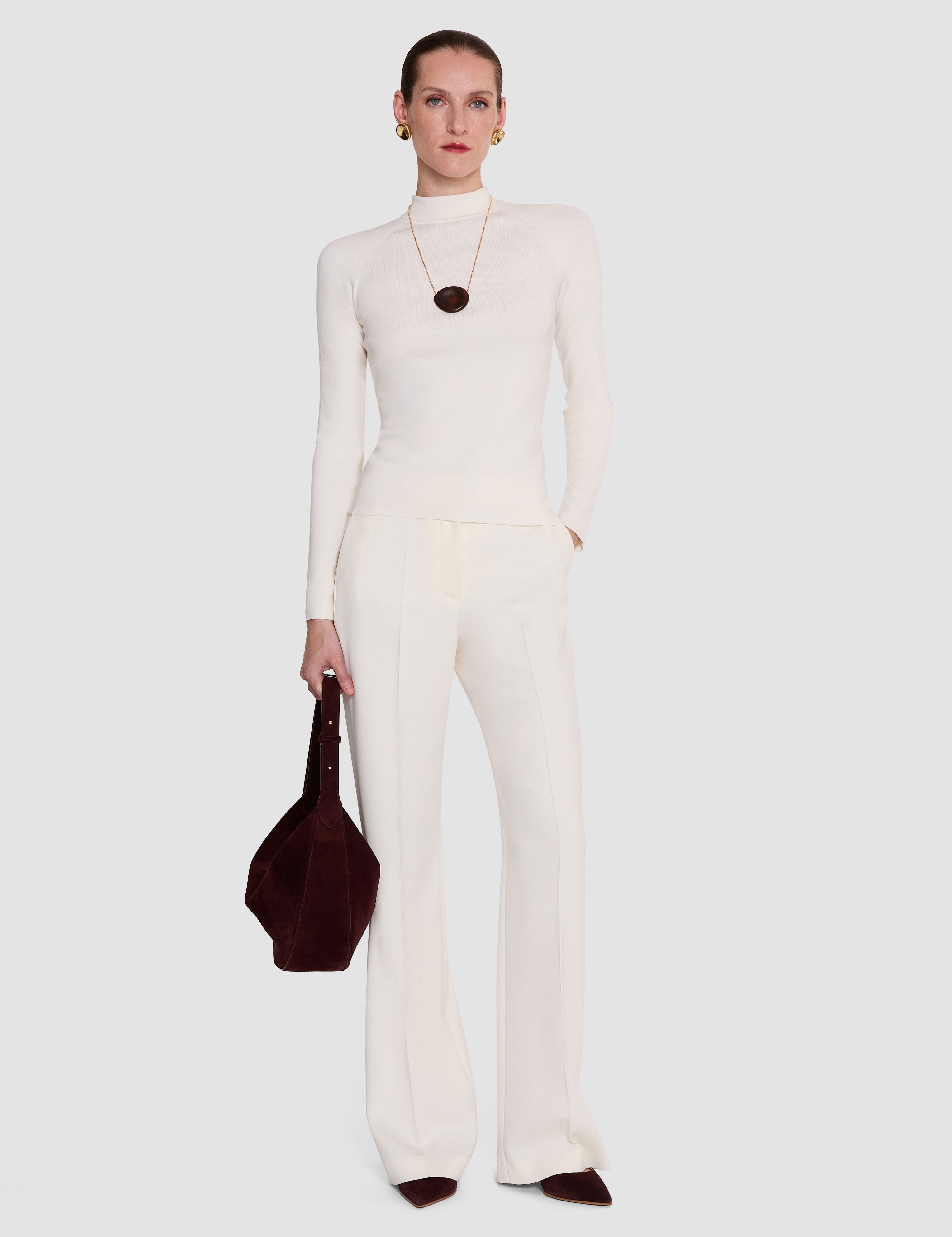 Ivory Lola Silk Stretch High Neck Top - Joseph