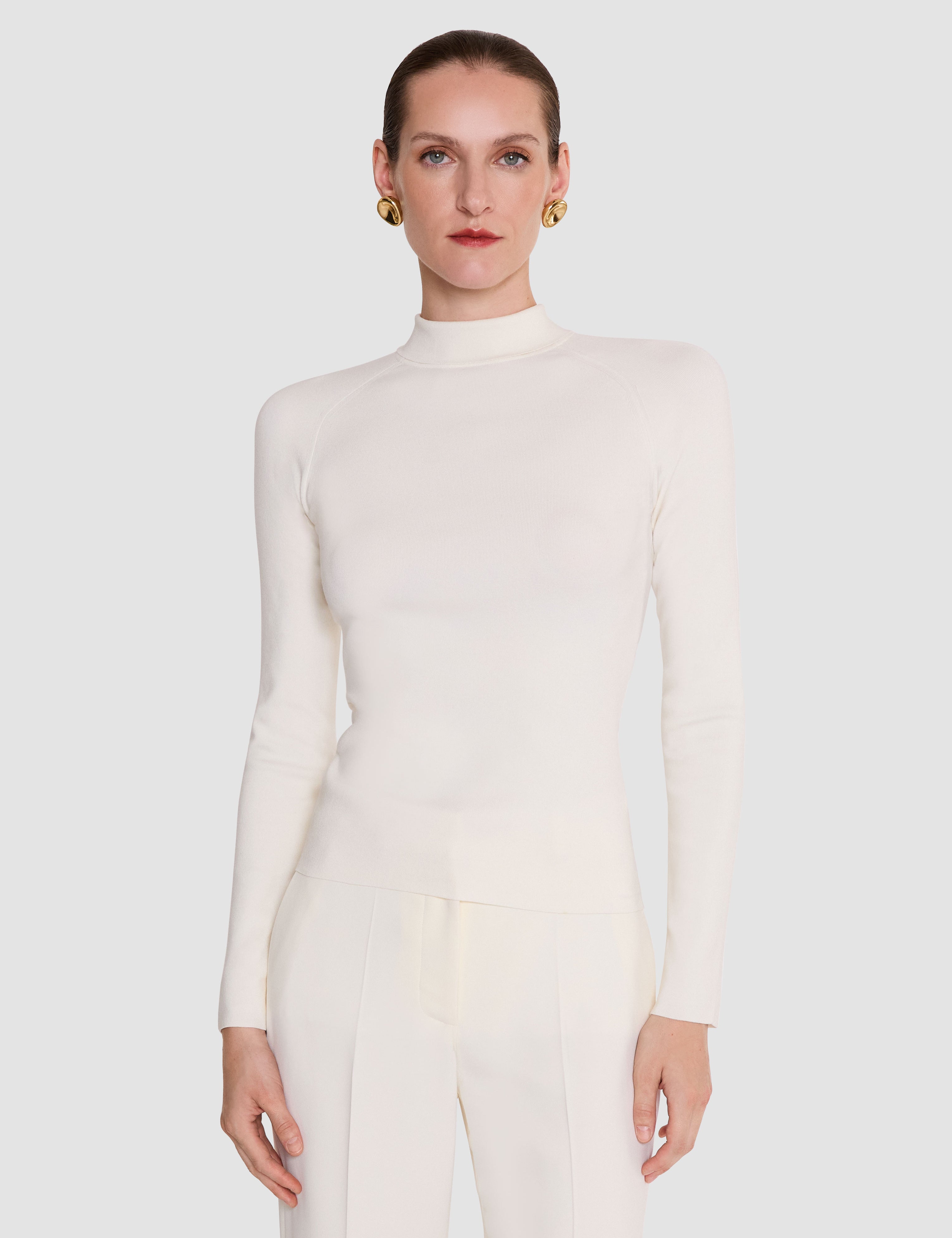 Ivory Lola Silk Stretch High Neck Top - Joseph