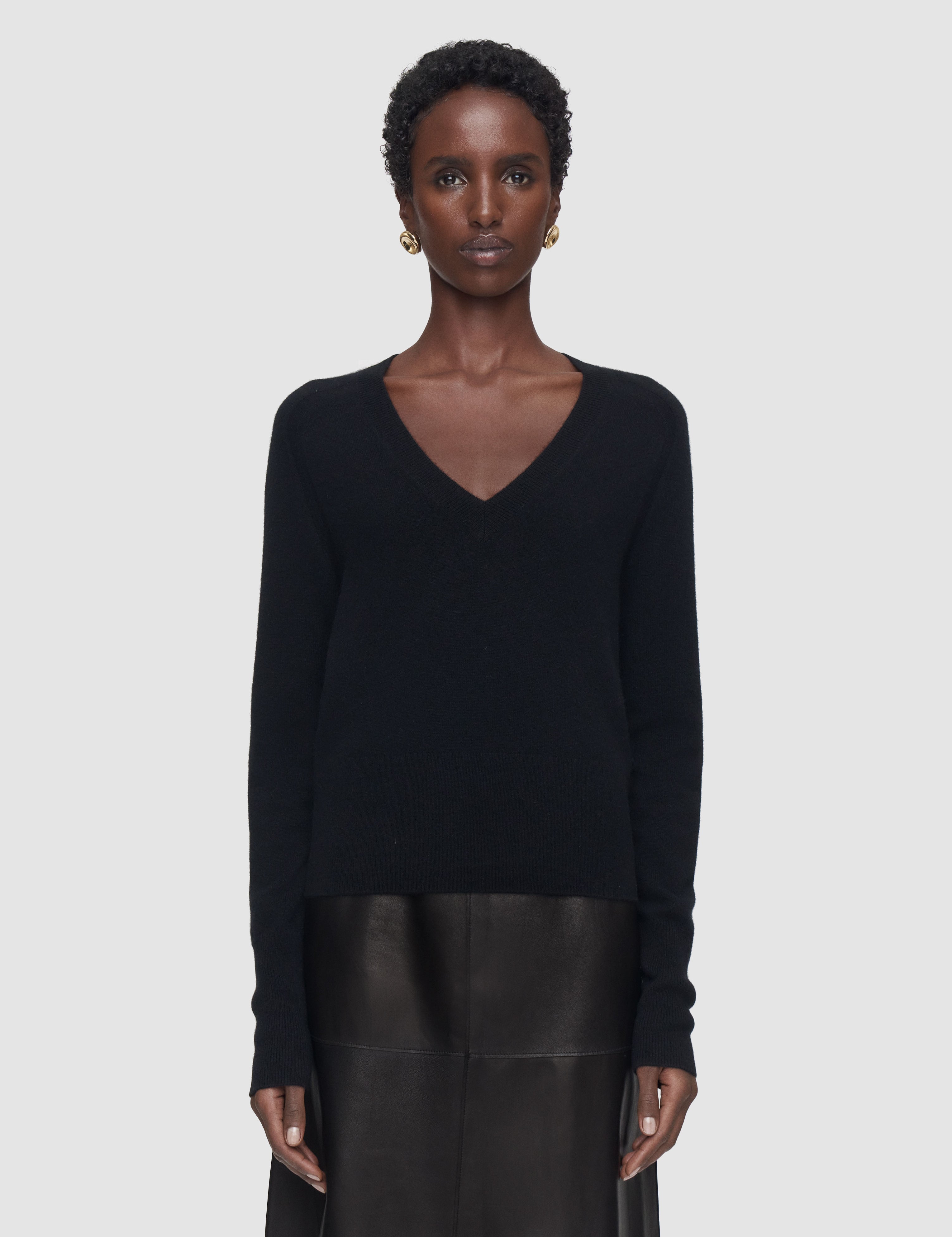 Black Lucille Light Pure Cashmere V Neck Jumper - Joseph