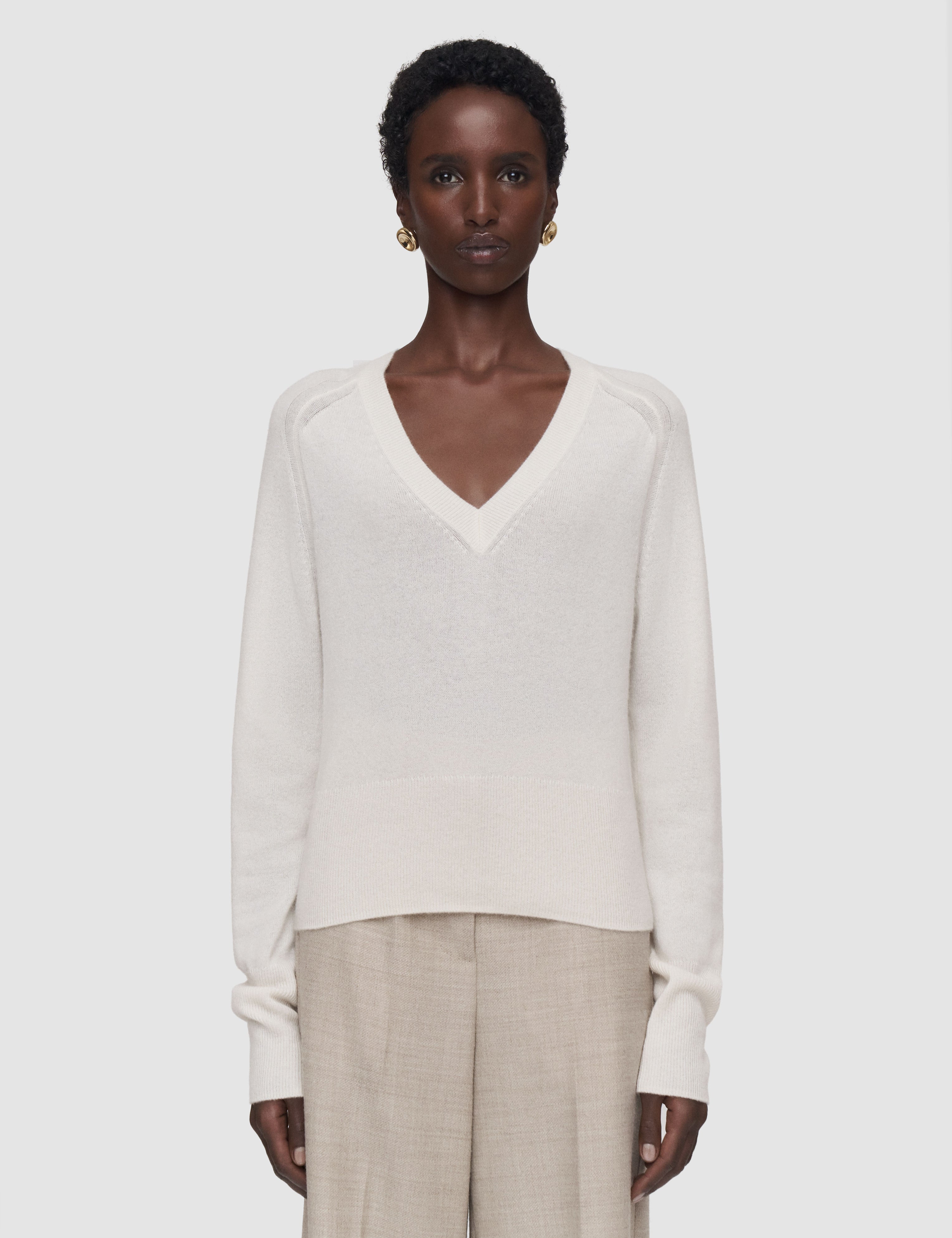 White Lucille Light Pure Cashmere V Neck Jumper - Joseph