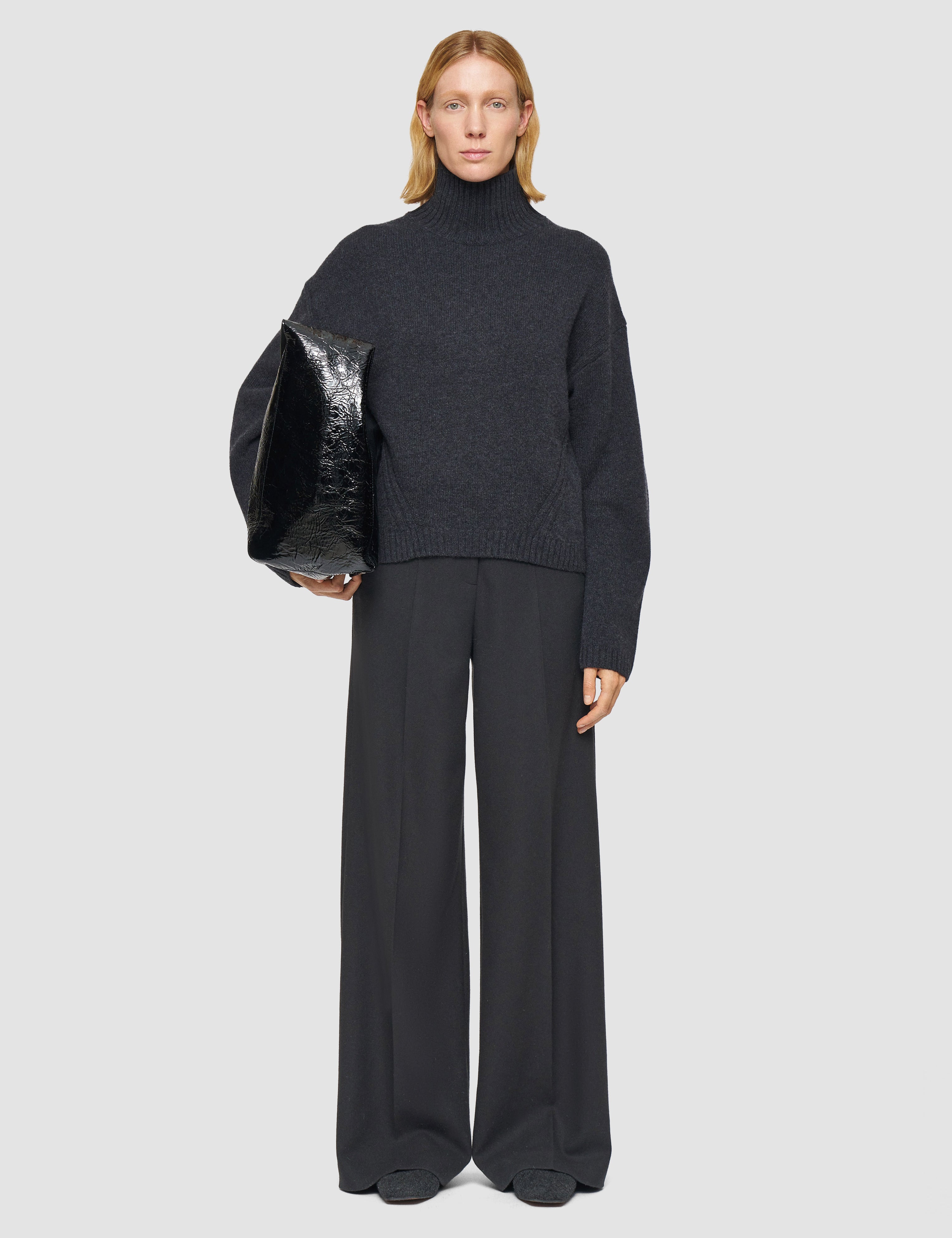 Grey Luxe Cashmere High Neck Jumper - Joseph