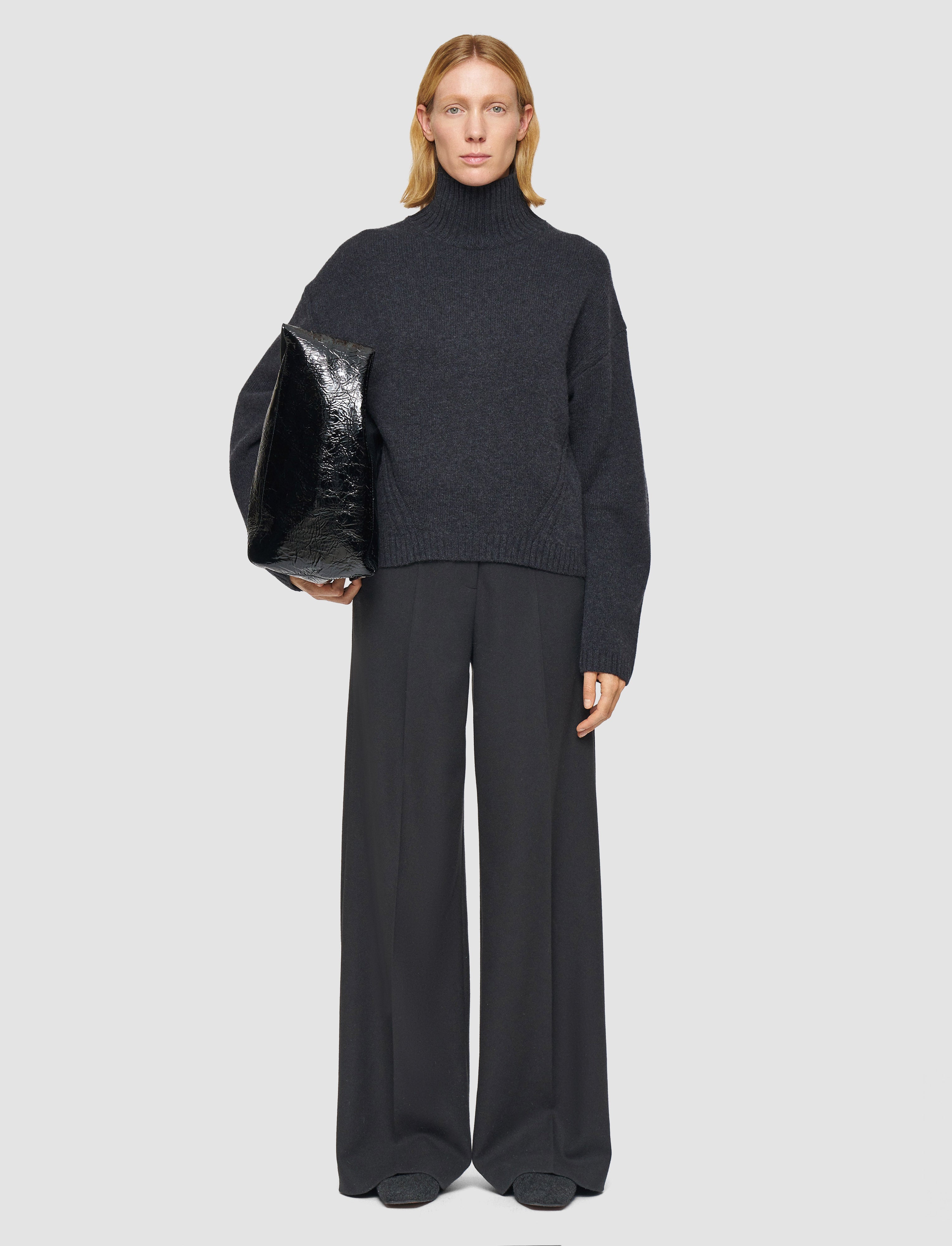 グレー-luxe-cashmere-ハイネックジャンパー-JOSEPH