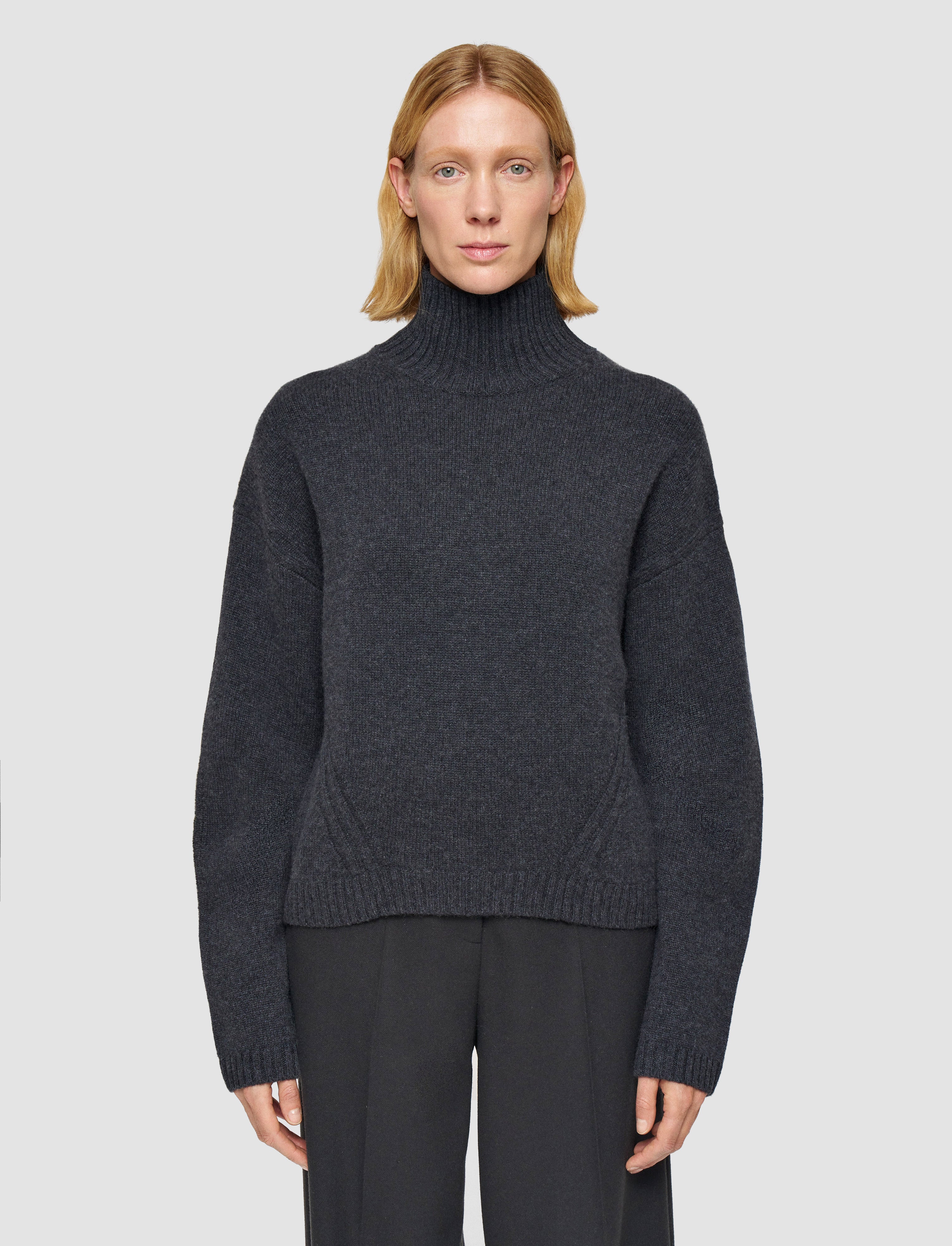 グレー-luxe-cashmere-ハイネックジャンパー-JOSEPH