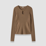 Brown Luz Merino Wool Rib Top - Joseph