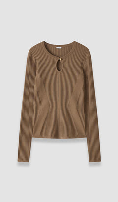 Brown Luz Merino Wool Rib Top - Joseph