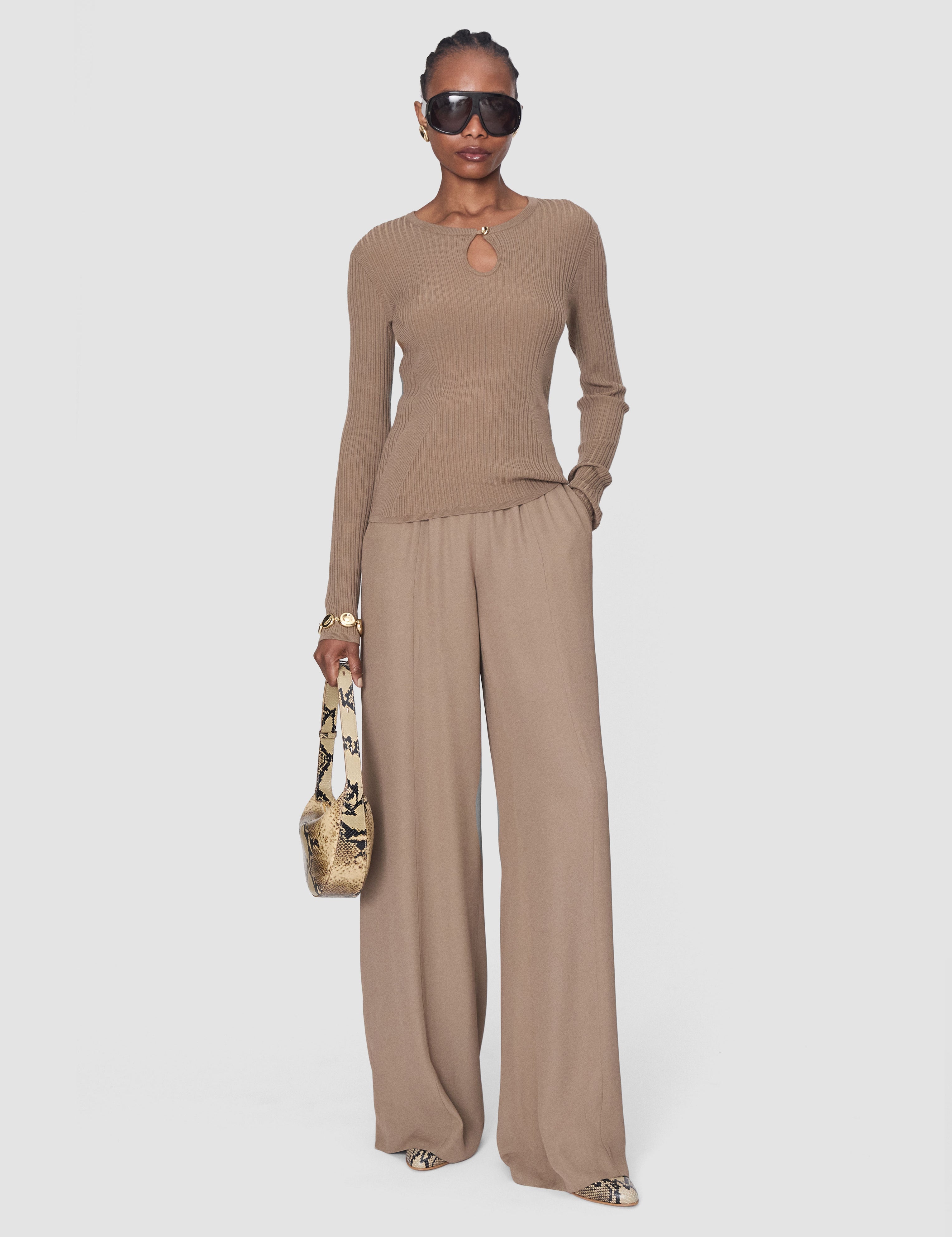 Brown Luz Merino Wool Rib Top - Joseph