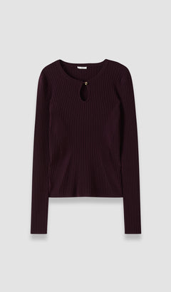 Purple Luz Merino Wool Rib Top - Joseph