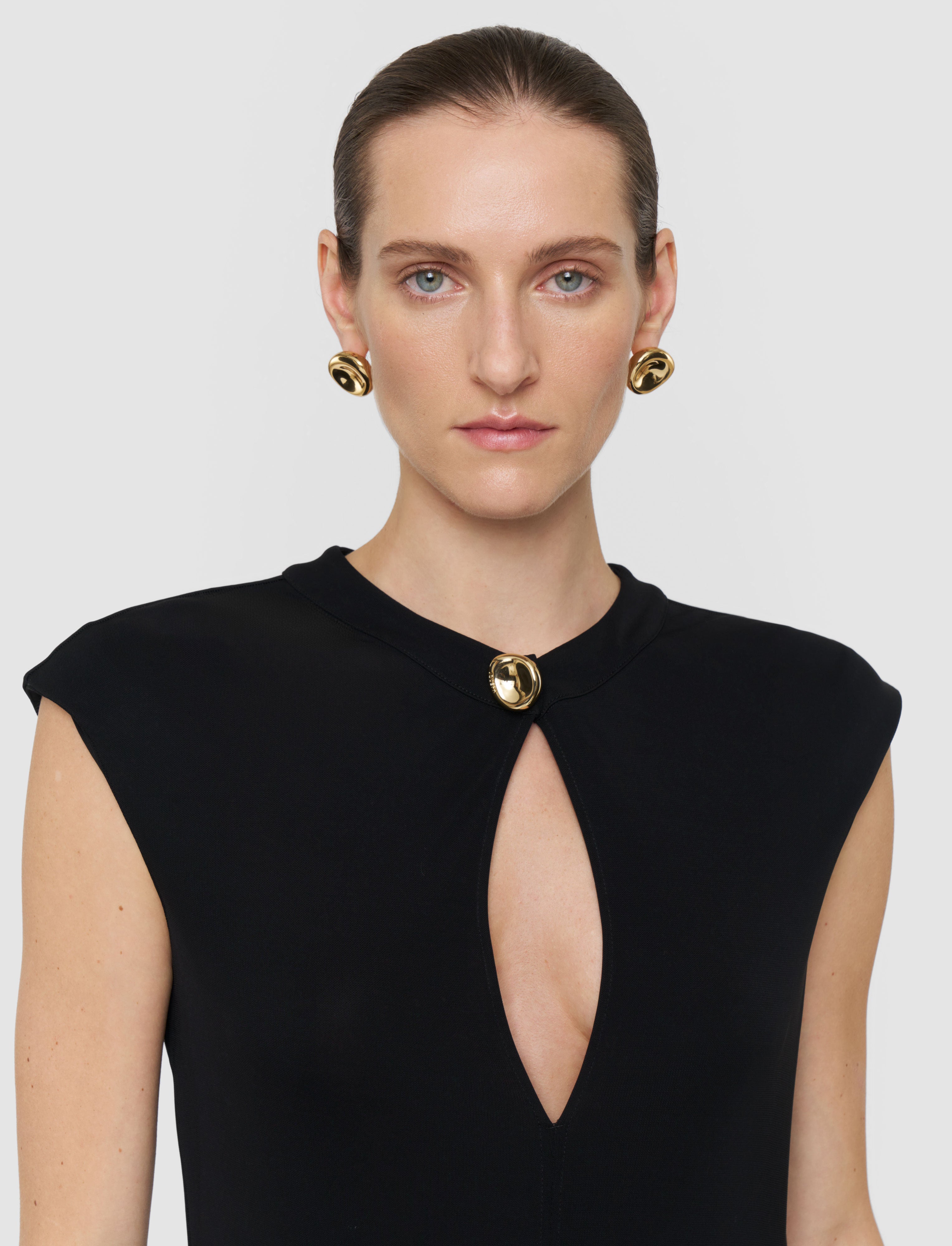 black jersey dress maxi Black Jersey Gathered Maxi Dress self-portrait-US