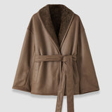 Brown Manu Textured Shearling Coat - Joseph