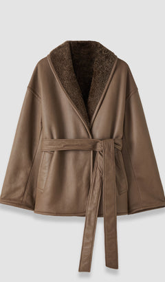 Brown Manu Textured Shearling Coat - Joseph