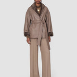 Brown Manu Textured Shearling Jacket - Joseph