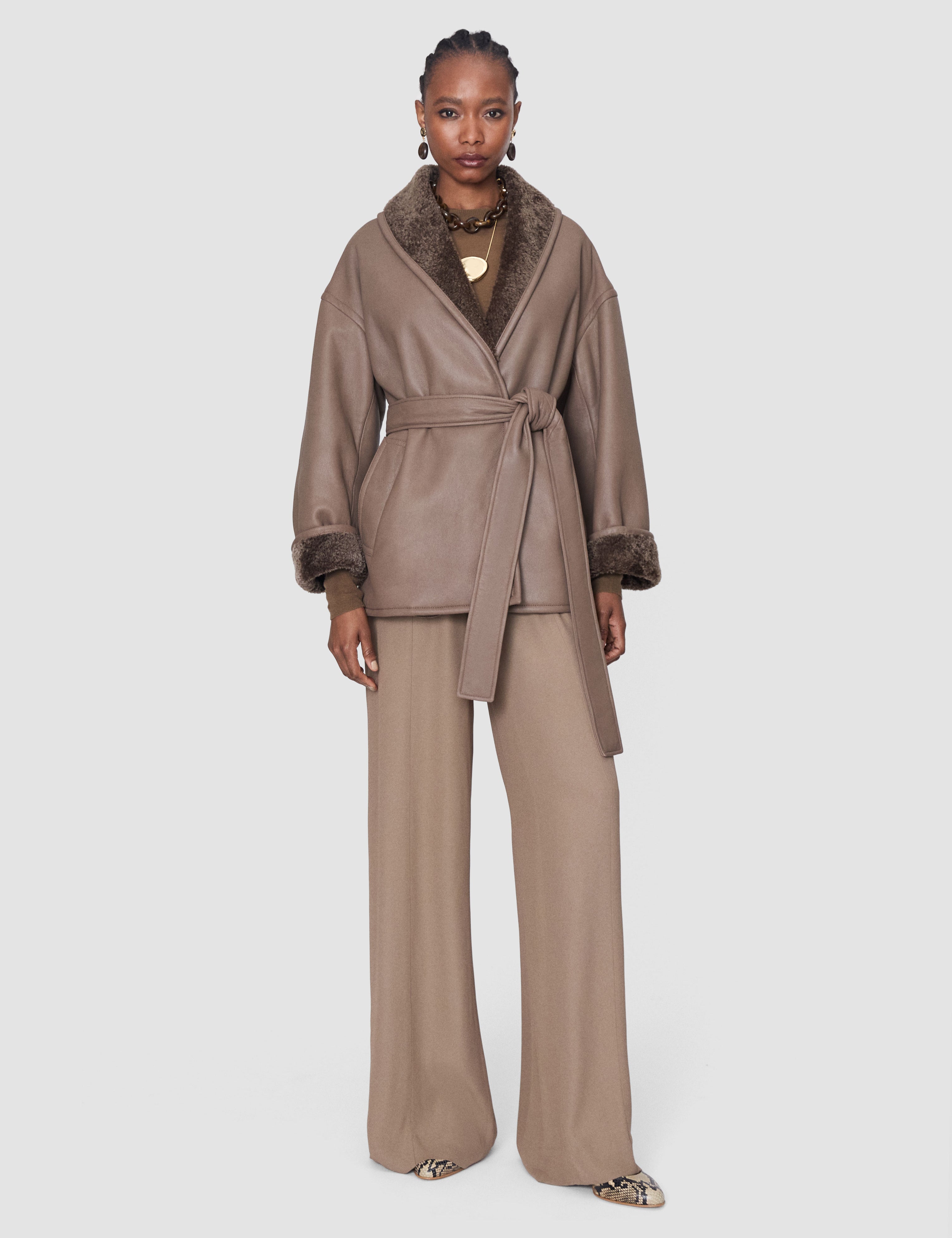 Brown Manu Textured Shearling Jacket - Joseph