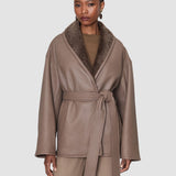 Brown Manu Textured Shearling Jacket - Joseph