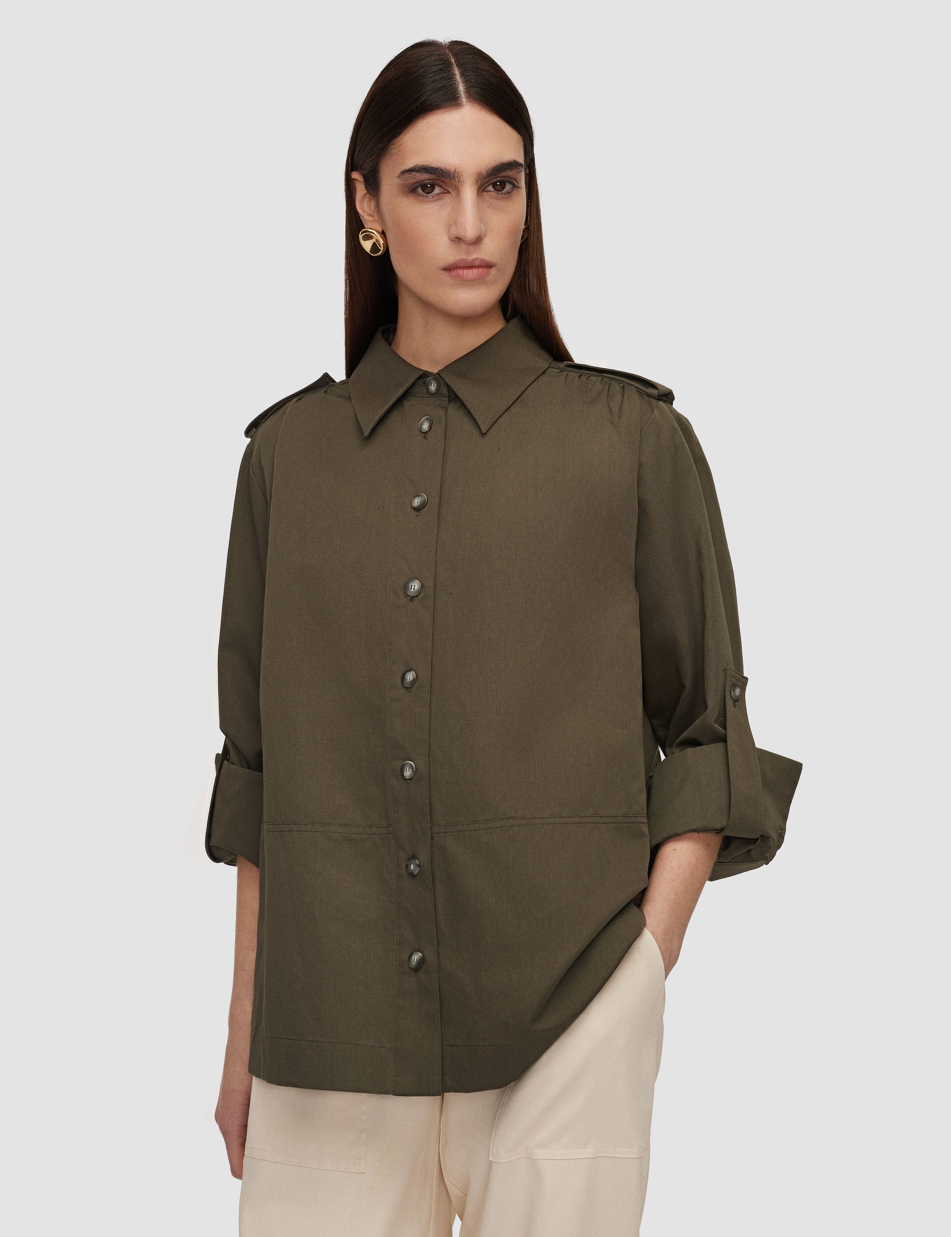 Green Mars Fluid Cotton Linen Blouse - Joseph
