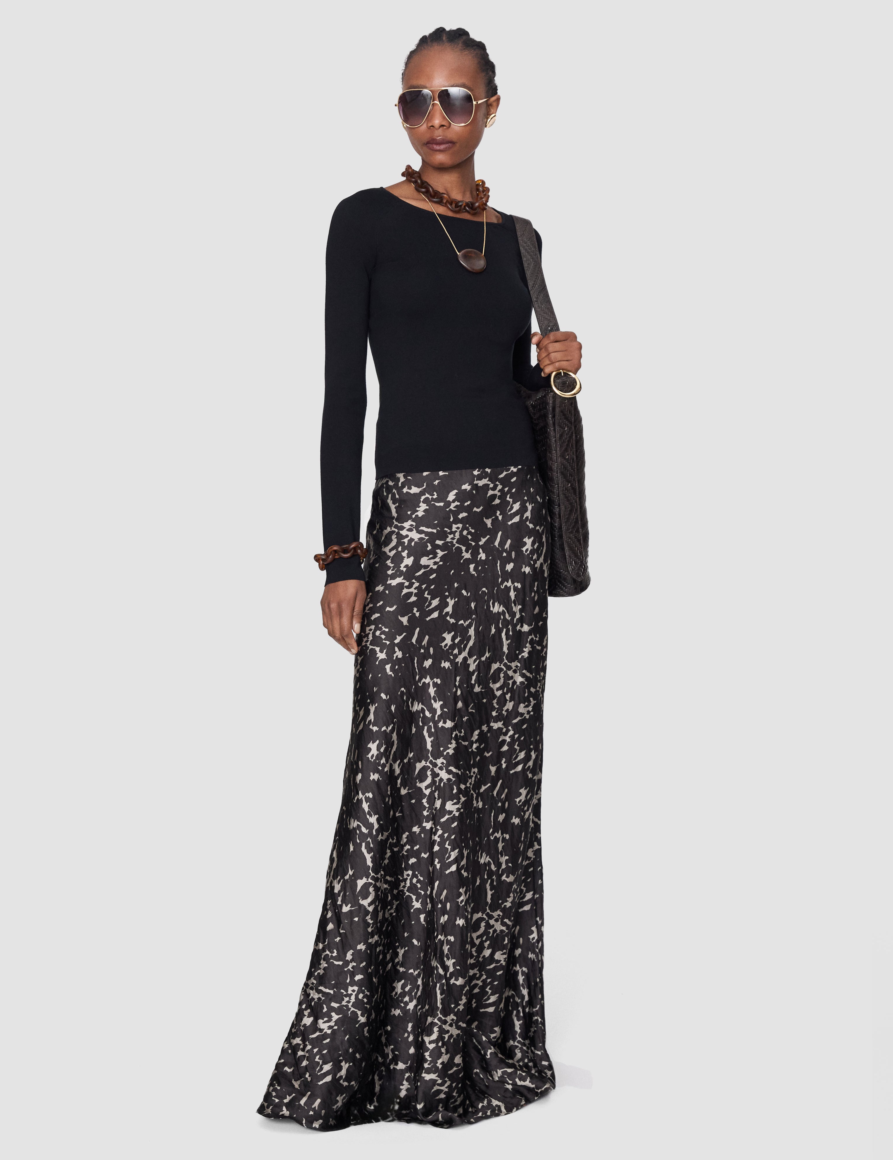 Brown Marzia Printed Crinkle Skirt - Joseph
