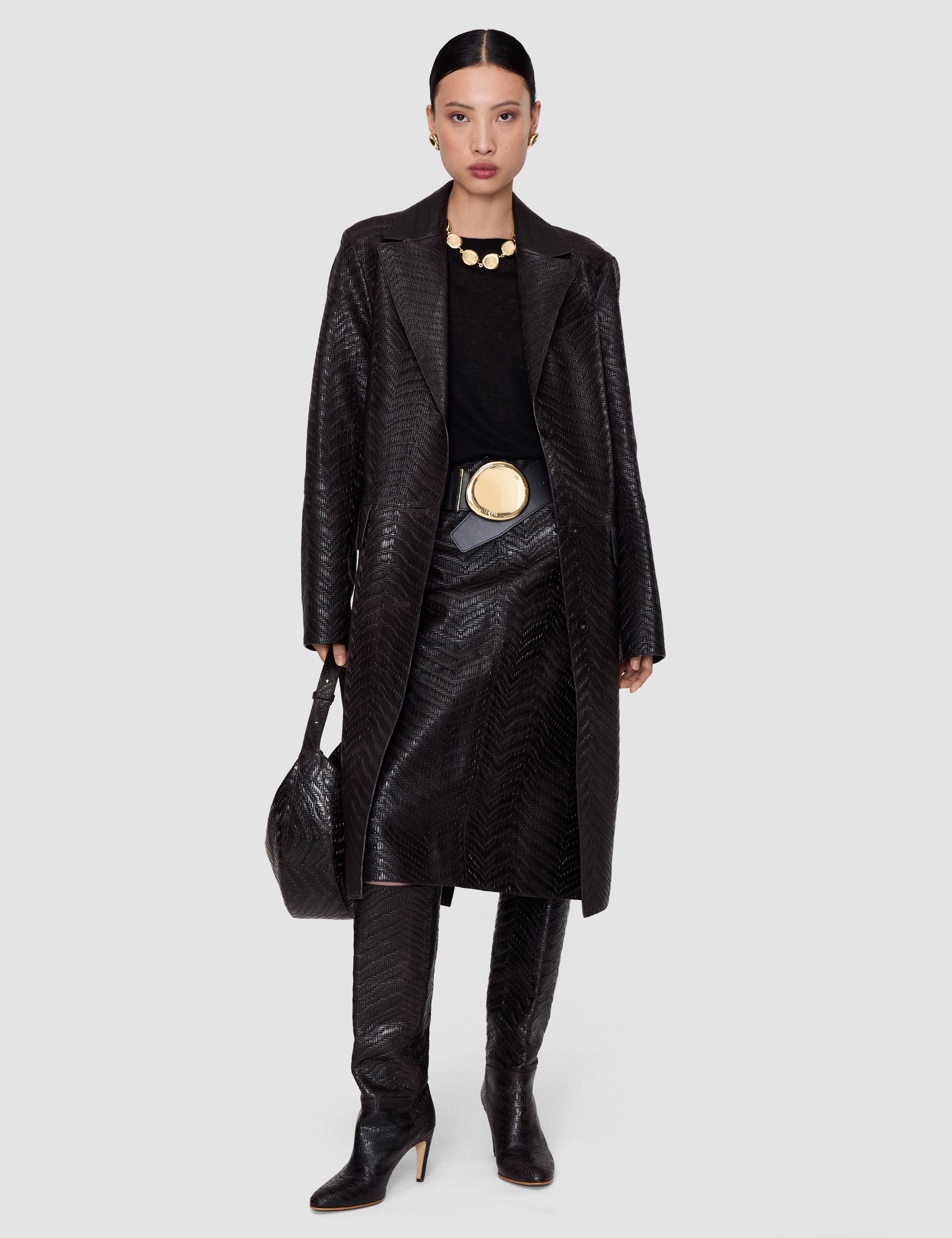 Brown Matlock Embossed Woven Leather Coat - Joseph
