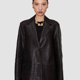 Brown Matlock Embossed Woven Leather Coat - Joseph