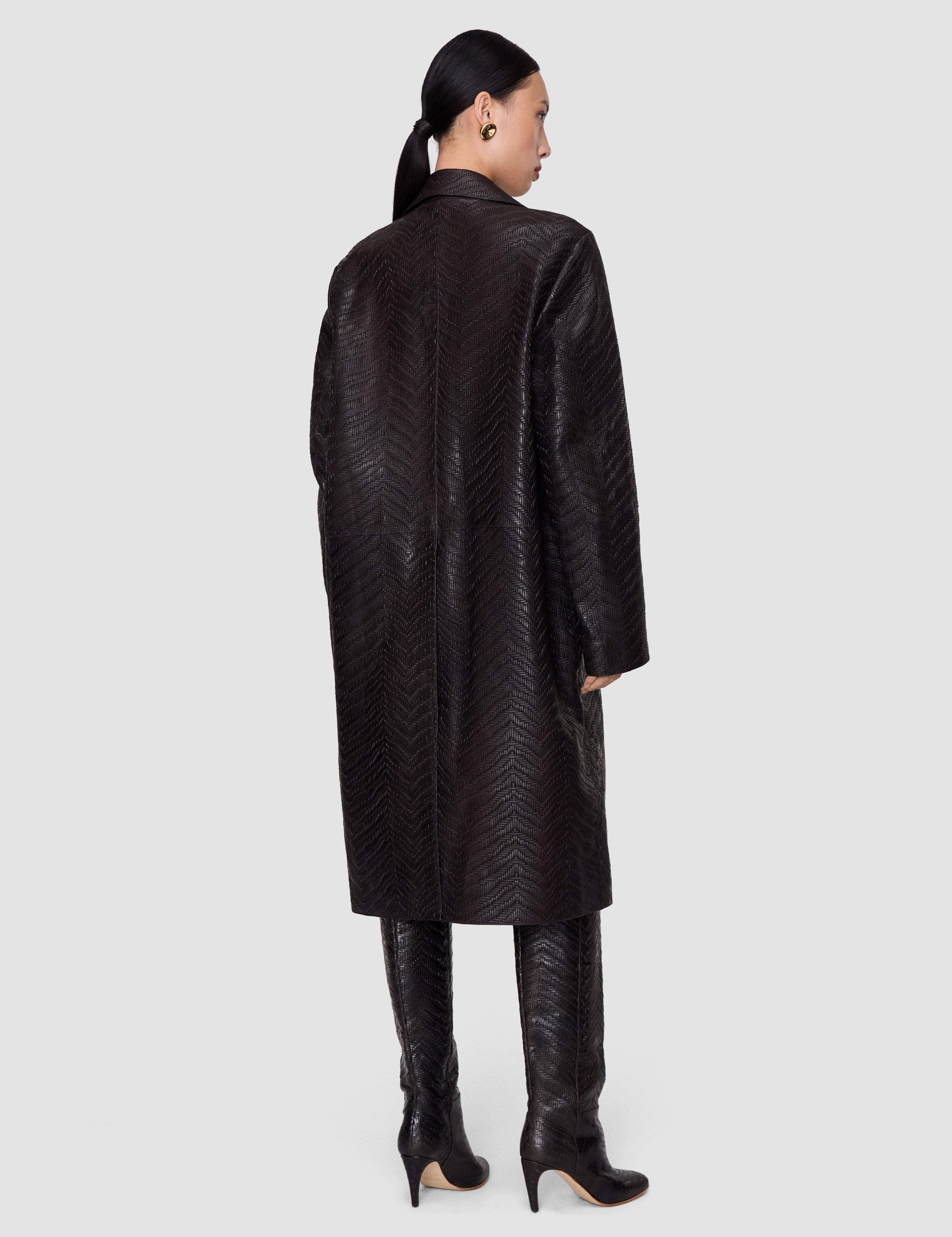 Brown Matlock Embossed Woven Leather Coat - Joseph