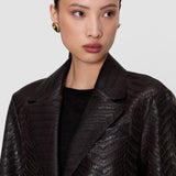 Brown Matlock Embossed Woven Leather Coat - Joseph