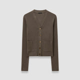 Brown Merino Rib Knit Cardigan - Joseph