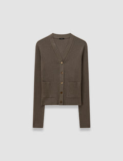 Brown Merino Rib Knit Cardigan - Joseph
