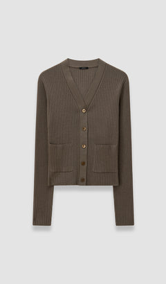Brown Merino Rib Knit Cardigan - Joseph