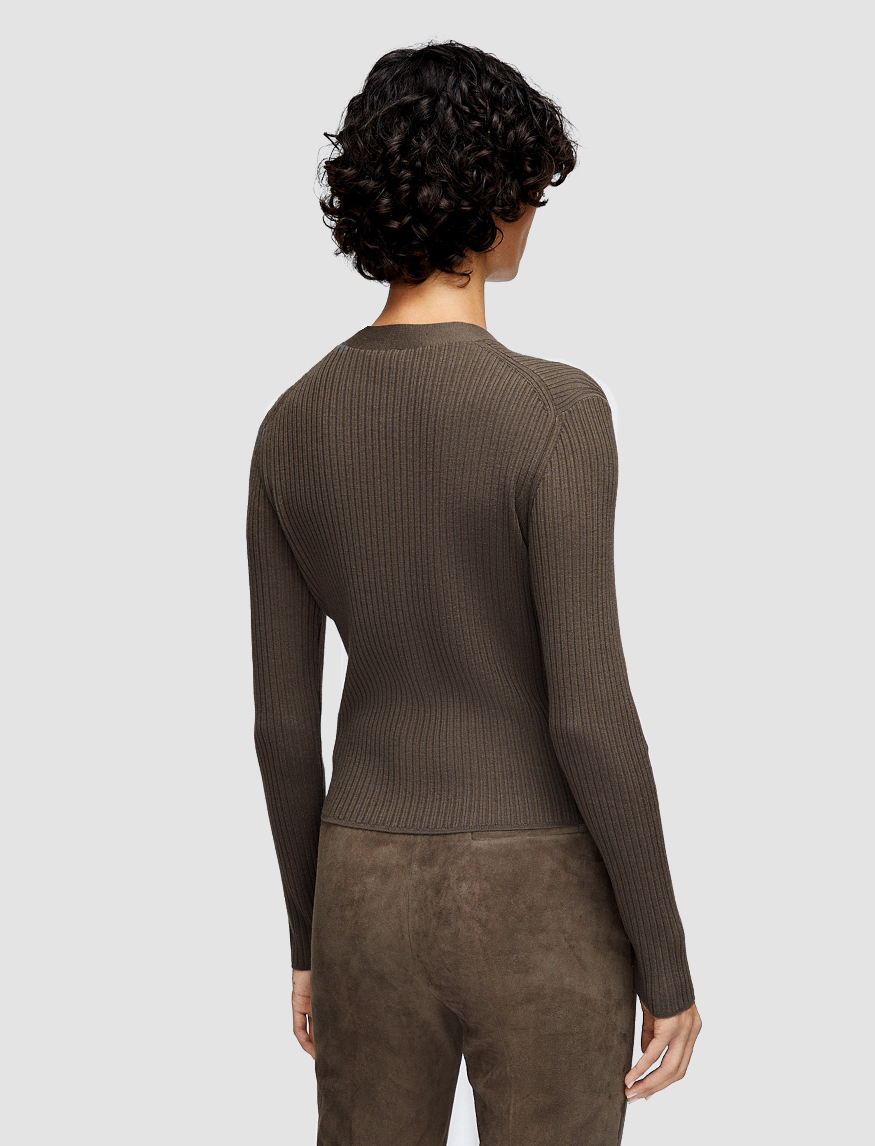 ブラウン-merino-rib-ニットカーディガン-JOSEPH