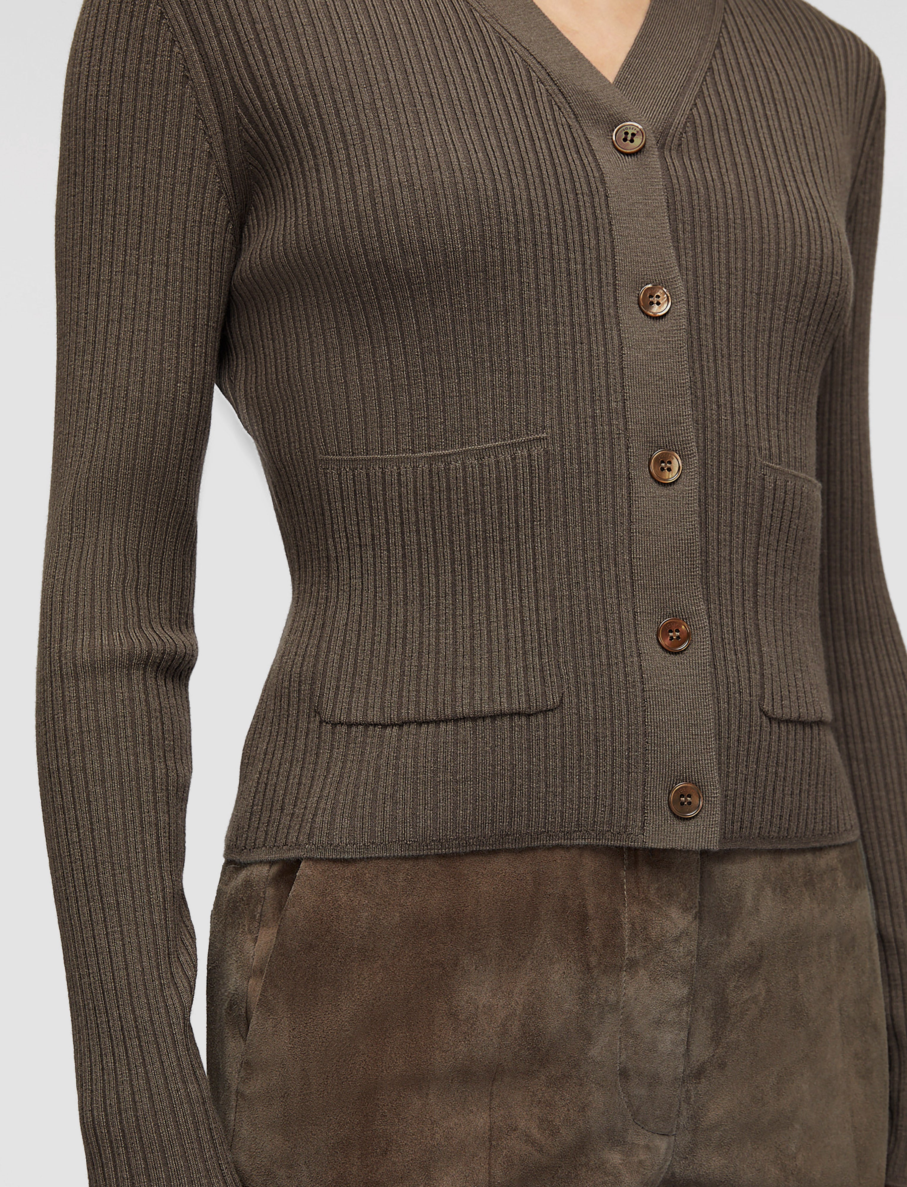 ブラウン-merino-rib-ニットカーディガン-JOSEPH