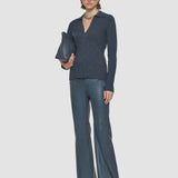 Grey Merino Rib Knit Polo Top - Joseph