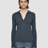 Grey Merino Rib Knit Polo Top - Joseph