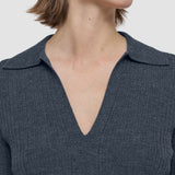 Grey Merino Rib Knit Polo Top - Joseph