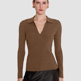 Brown Merino Wool Rib Polo - Joseph