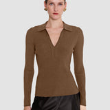 Brown Merino Wool Rib Polo - Joseph