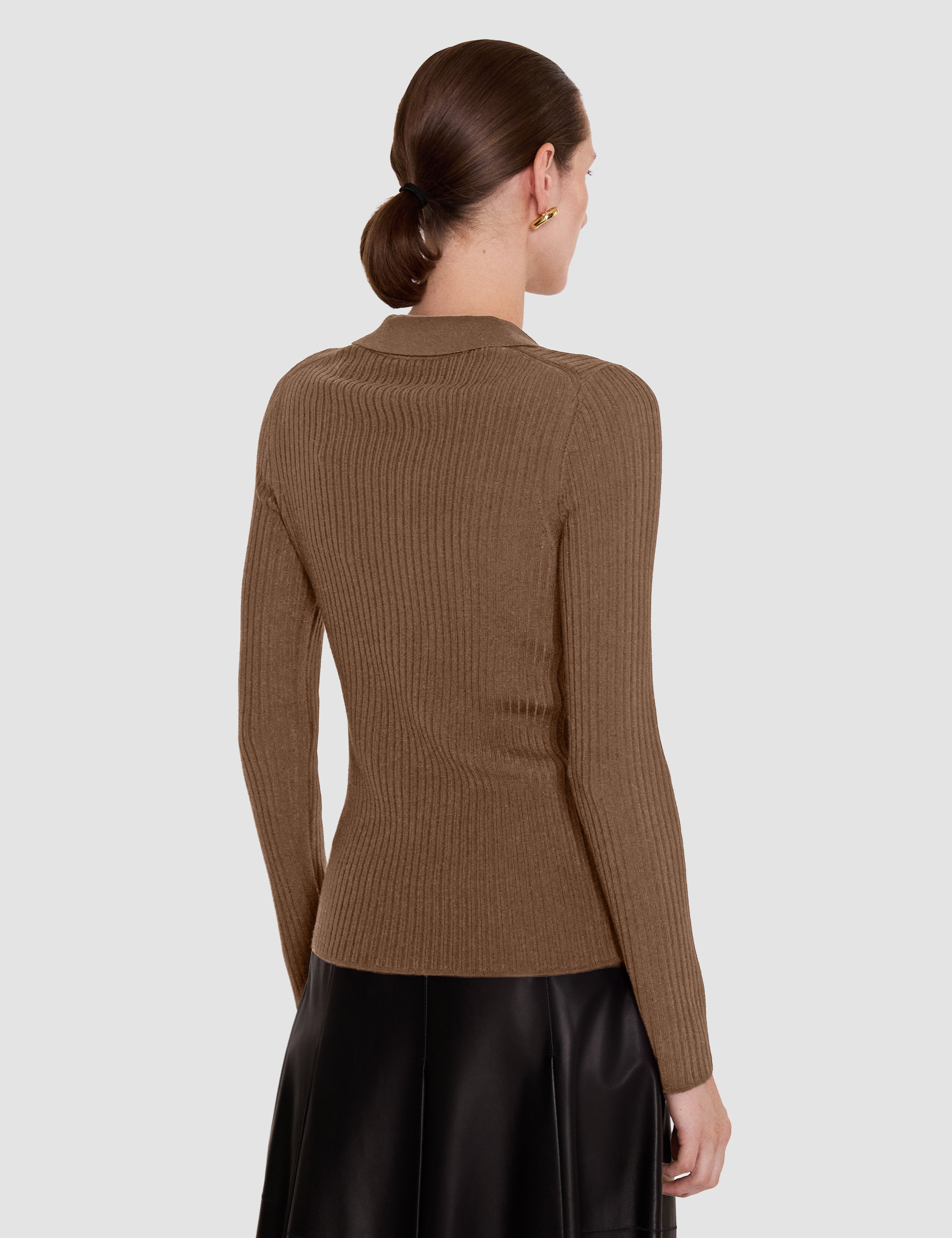 Brown Merino Wool Rib Polo - Joseph