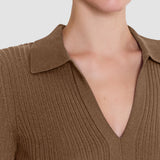 Brown Merino Wool Rib Polo - Joseph