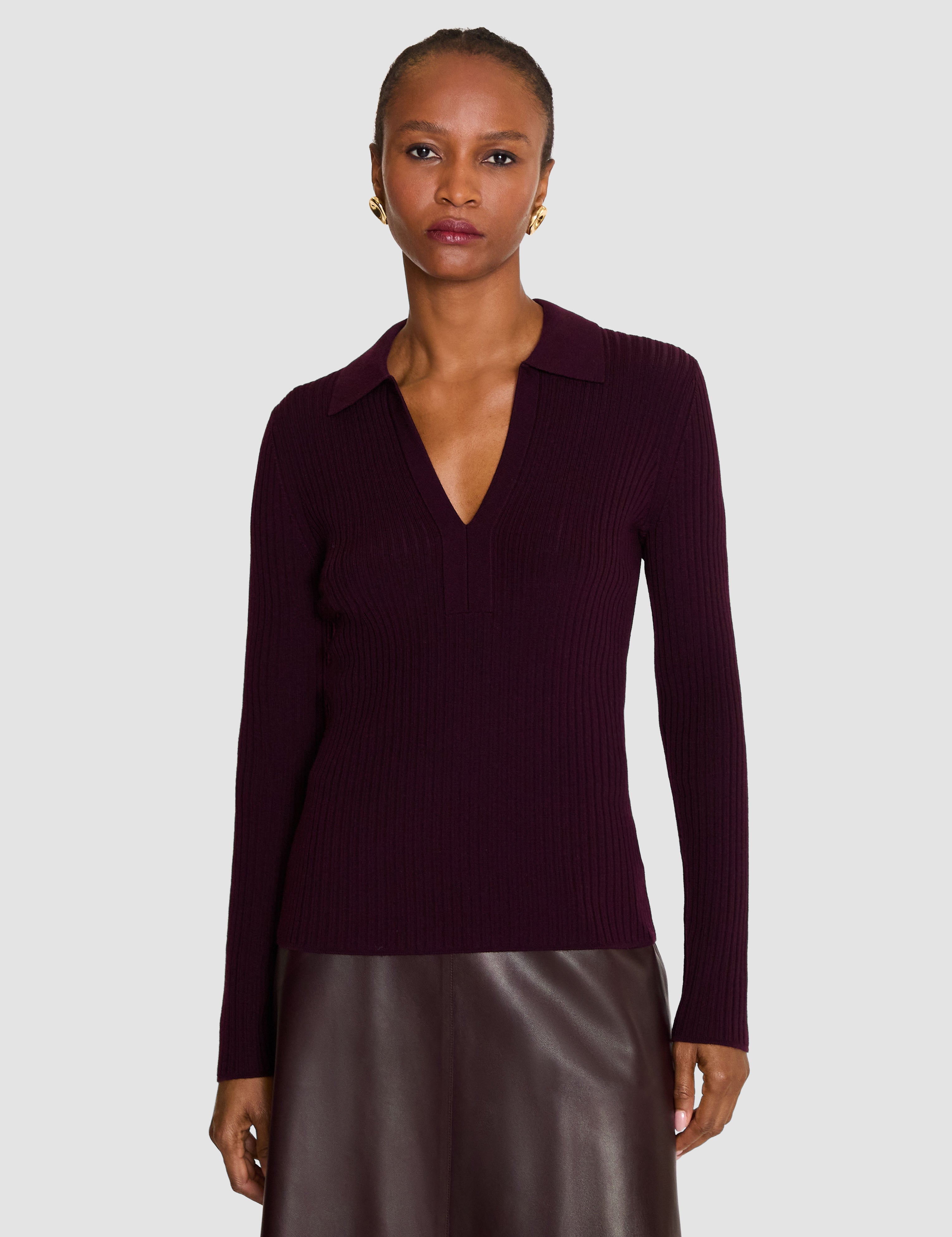 Purple Merino Wool Rib Polo - Joseph