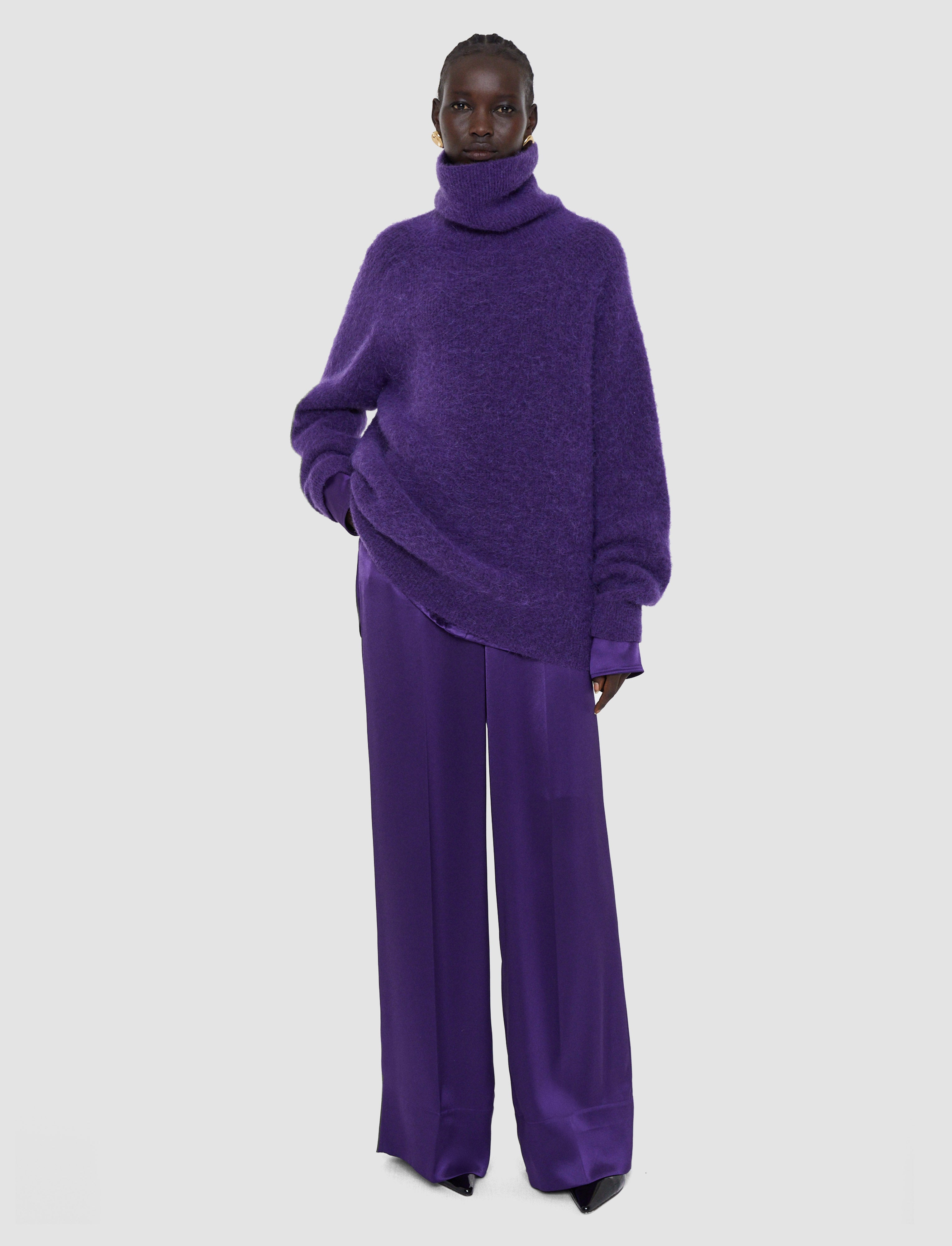 Meslay Brushed Alpaca Jumper in Purple | JOSEPH US