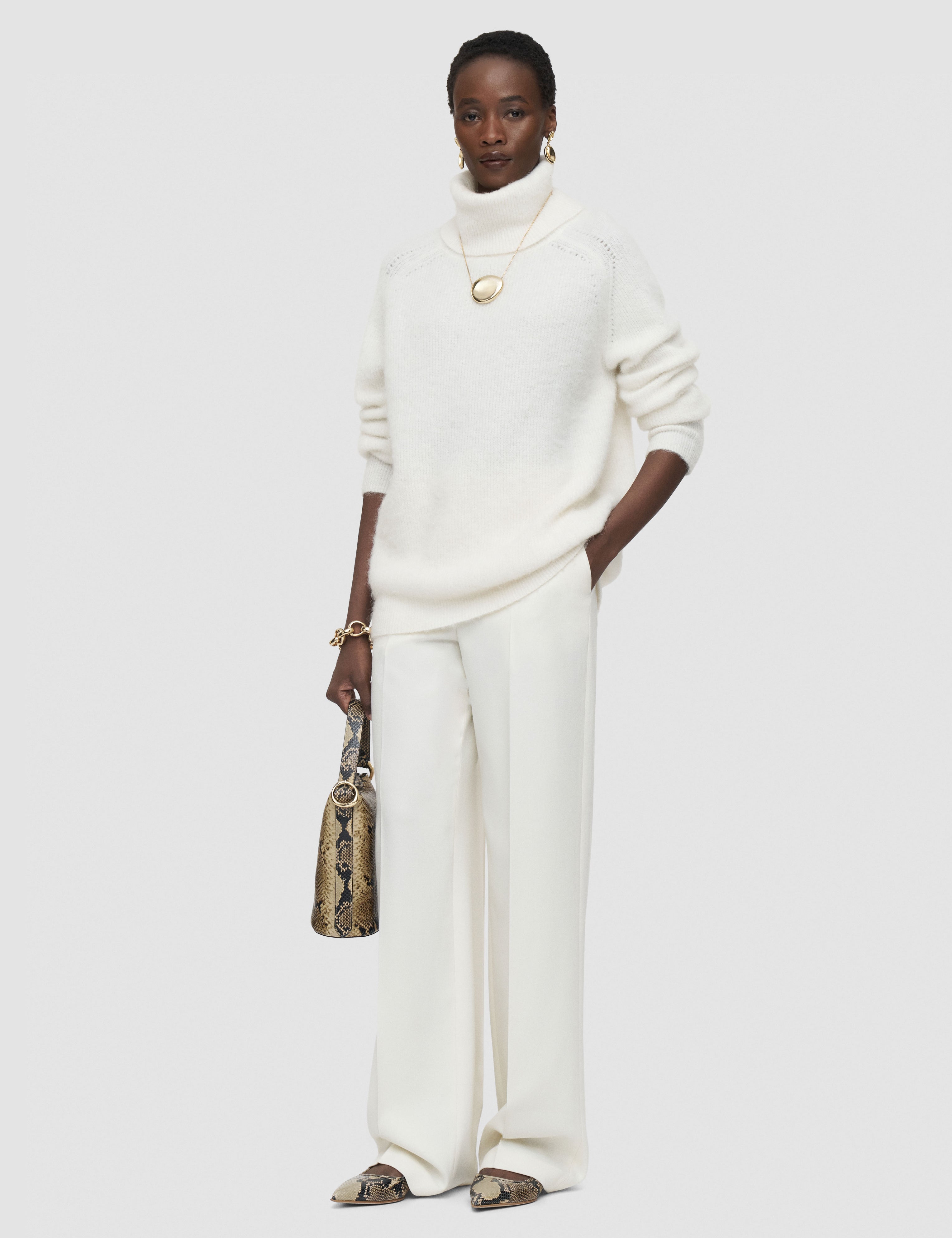 White Meslay Brushed Wool Jumper - Joseph