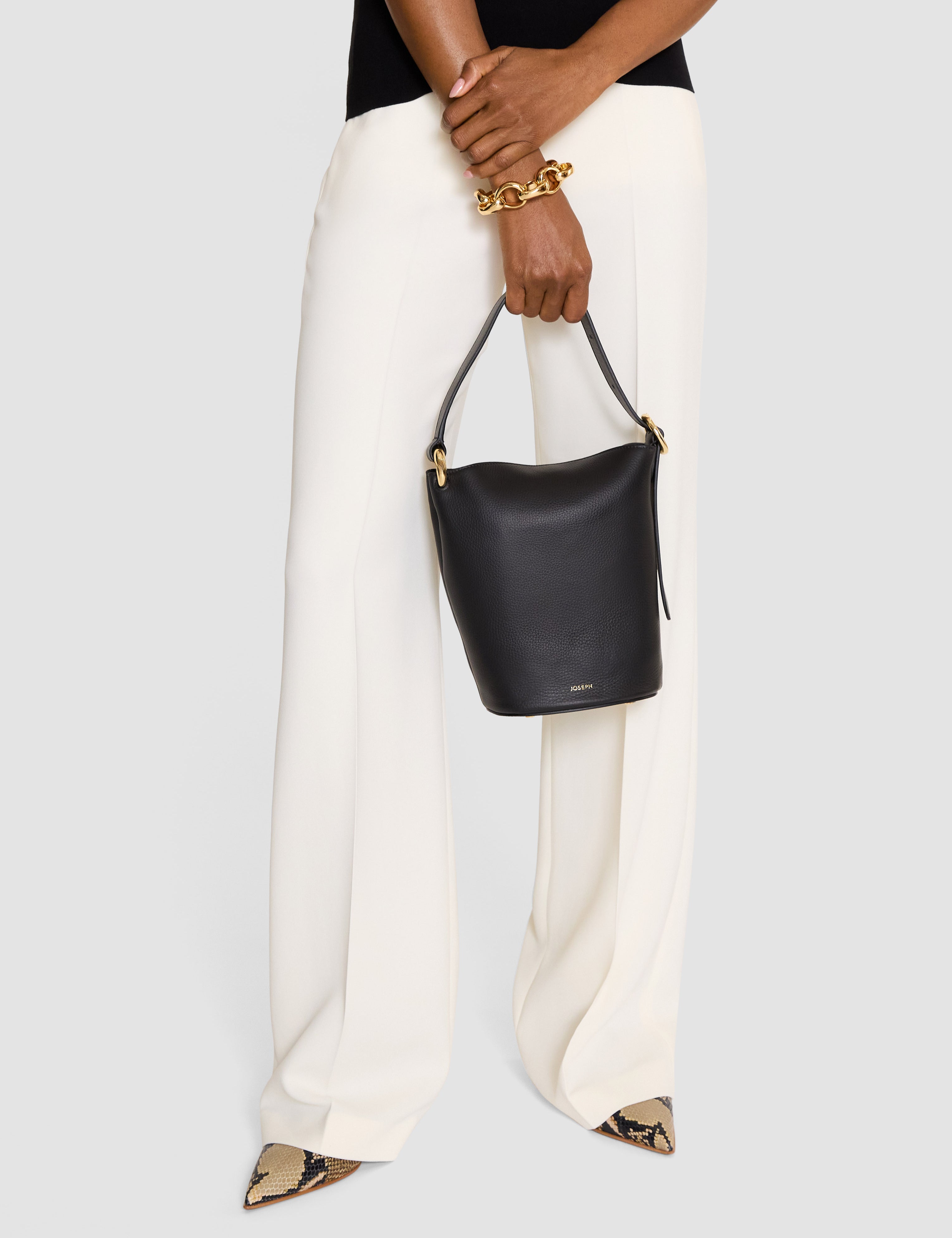 Black Mini Bucket Leather Bag - Joseph