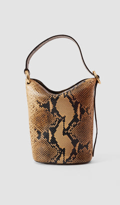 Brown Mini Bucket Snake Leather Bag - Joseph