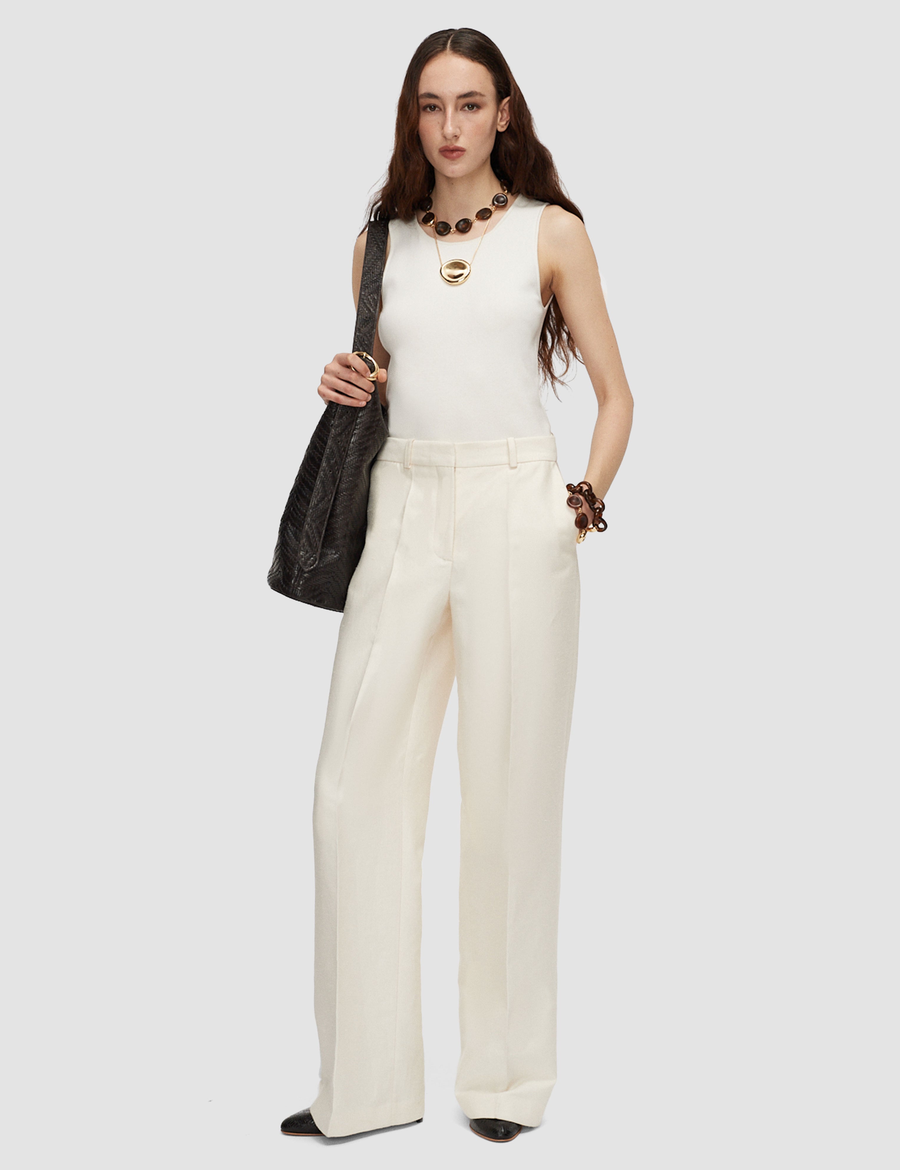 Beige Mitae Cotton Silk Blend Trousers - Joseph