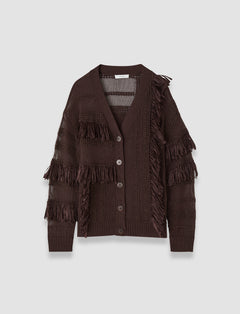 Brown Musa Cotton Raffia Fringe Cardigan - Joseph