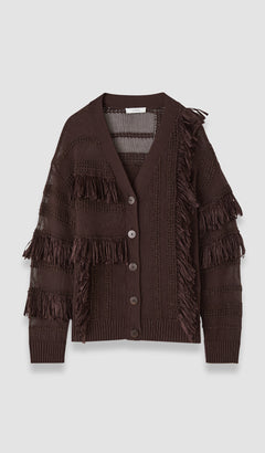 Brown Musa Cotton Raffia Fringe Cardigan - Joseph