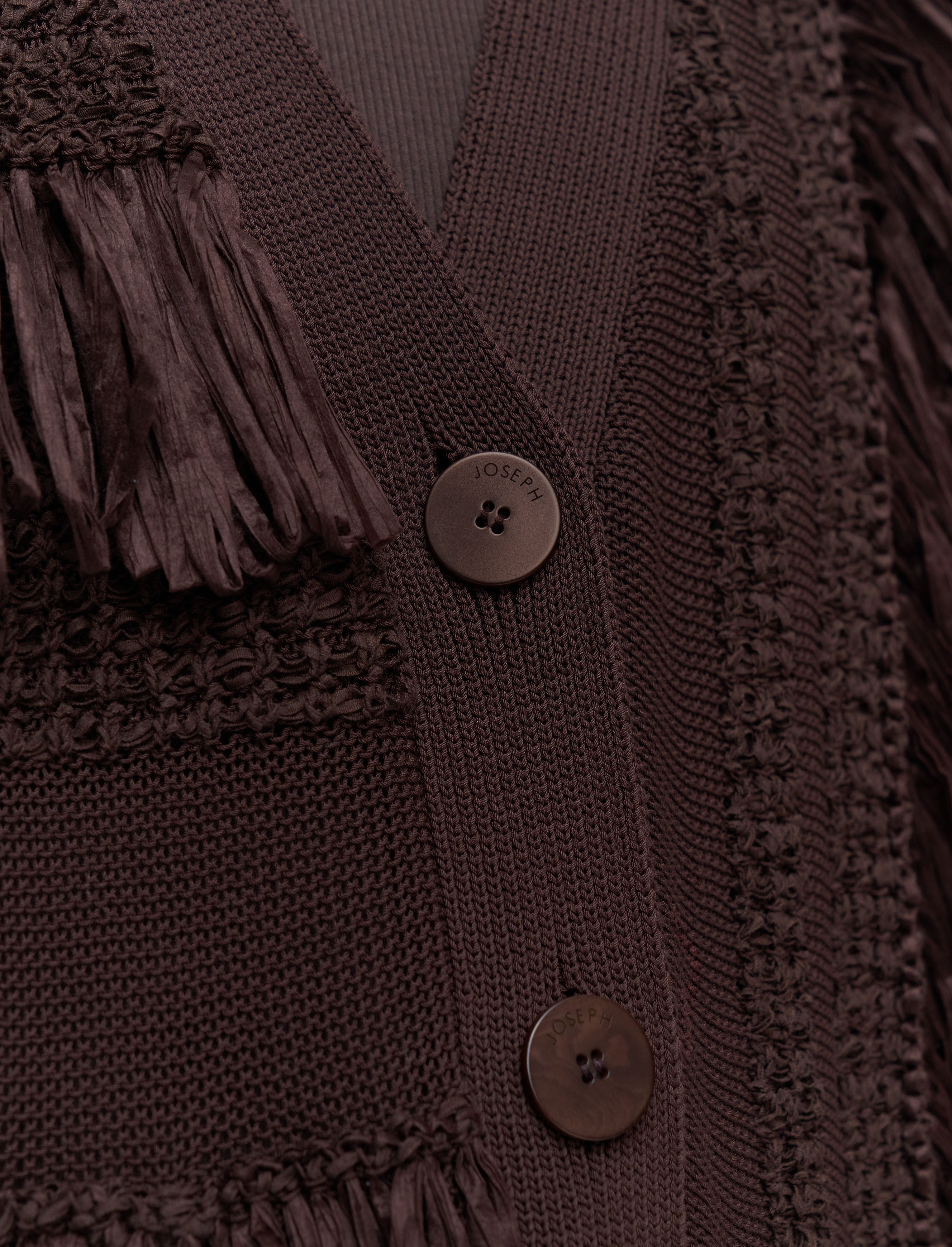 Musa Cotton Raffia Fringe Cardigan in Brown | JOSEPH GB